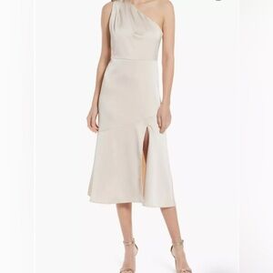 Sam Edelman One Shoulder Satin Midi Dress In Champagne Size 6 NWT